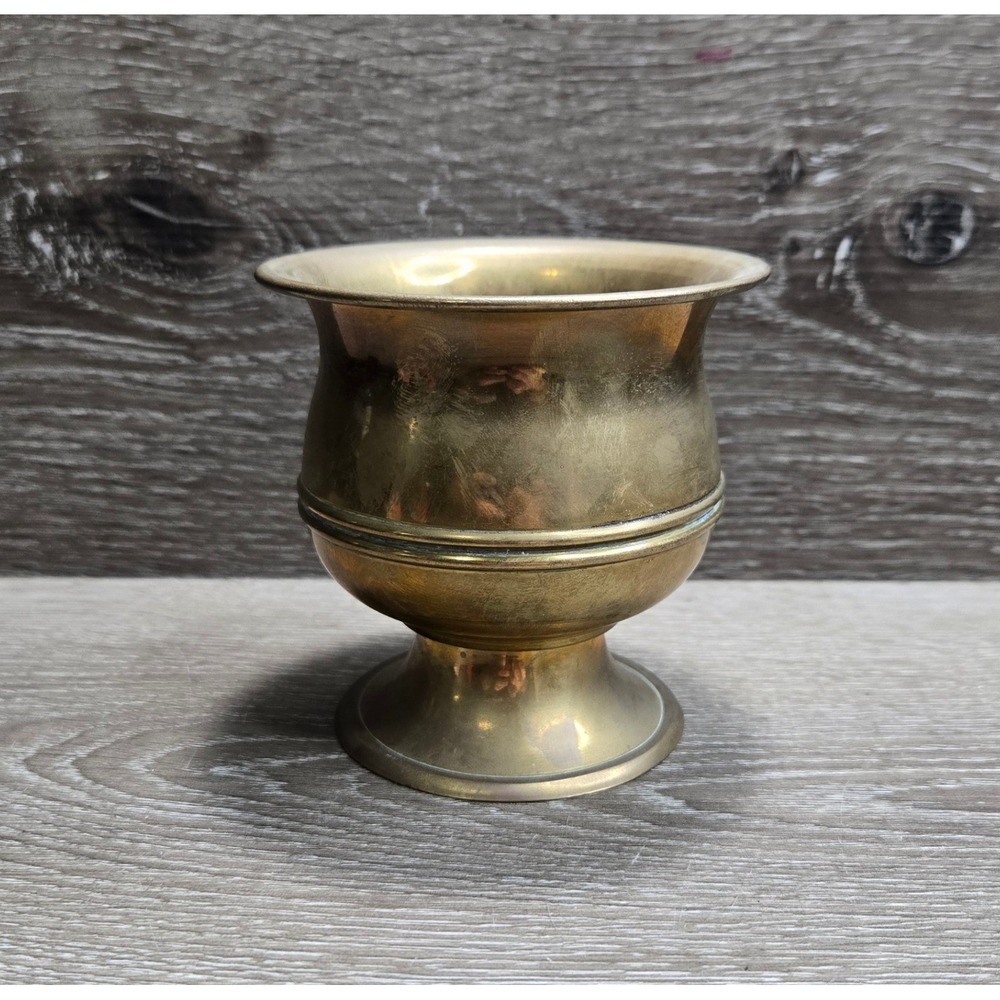 Vintage Brass Pedestal Chalice Cup Small Footed Bowl Gold Patina Rustic Decor